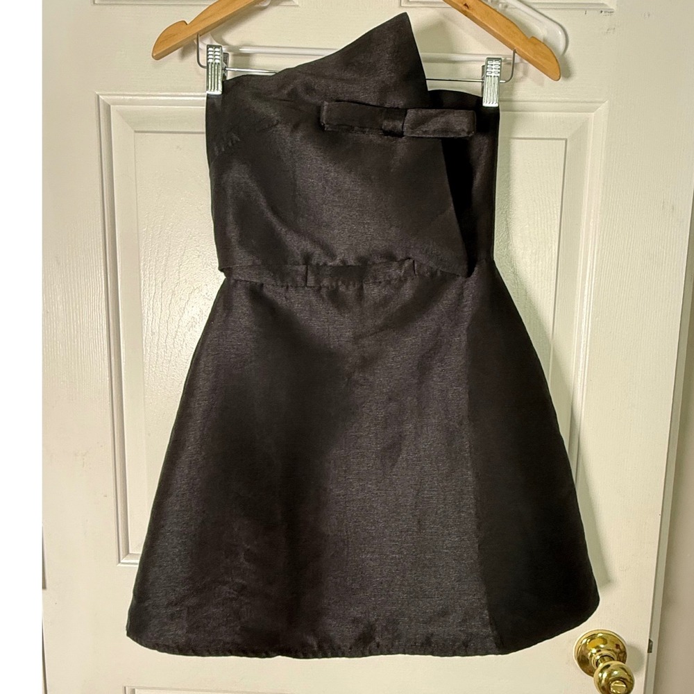 Unbranded Strapless Mini Dress Size XS Black Bow Sculptural Coquette Gothic LBD